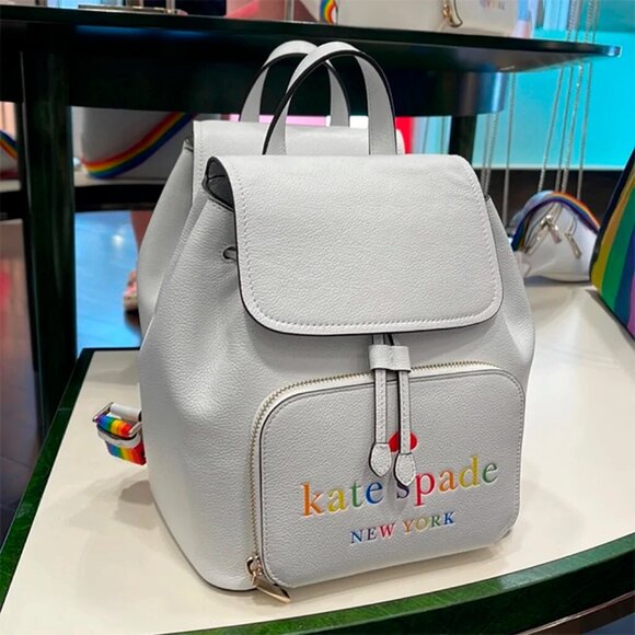 S Kate Spade Darcy White Leather Flap Backpack K7292 Rainbow Pride NWT $359 main image 3